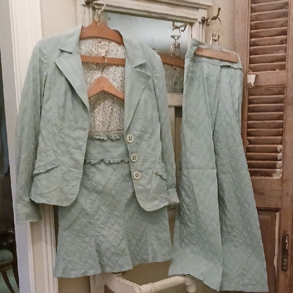 Nanette Lepore Jackets & Blazers - Nanette Lepore Adorable Aqua Suit; Jacket, Skirt, Flared Pant